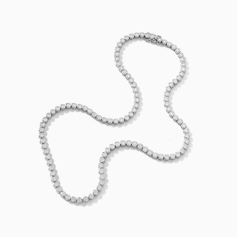 Rhodium Plated Sterling Silver 2Mm Moissanite Tennis Necklace / 17’’