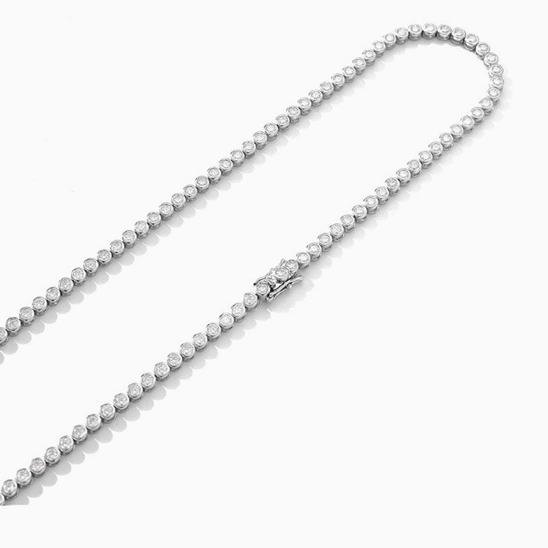 Rhodium Plated Sterling Silver 3Mm Moissanite Tennis Necklace / 17’’