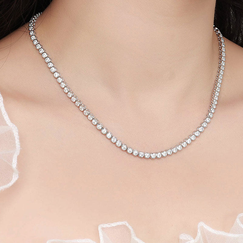 Rhodium Plated Sterling Silver 3Mm Moissanite Tennis Necklace / 18’’