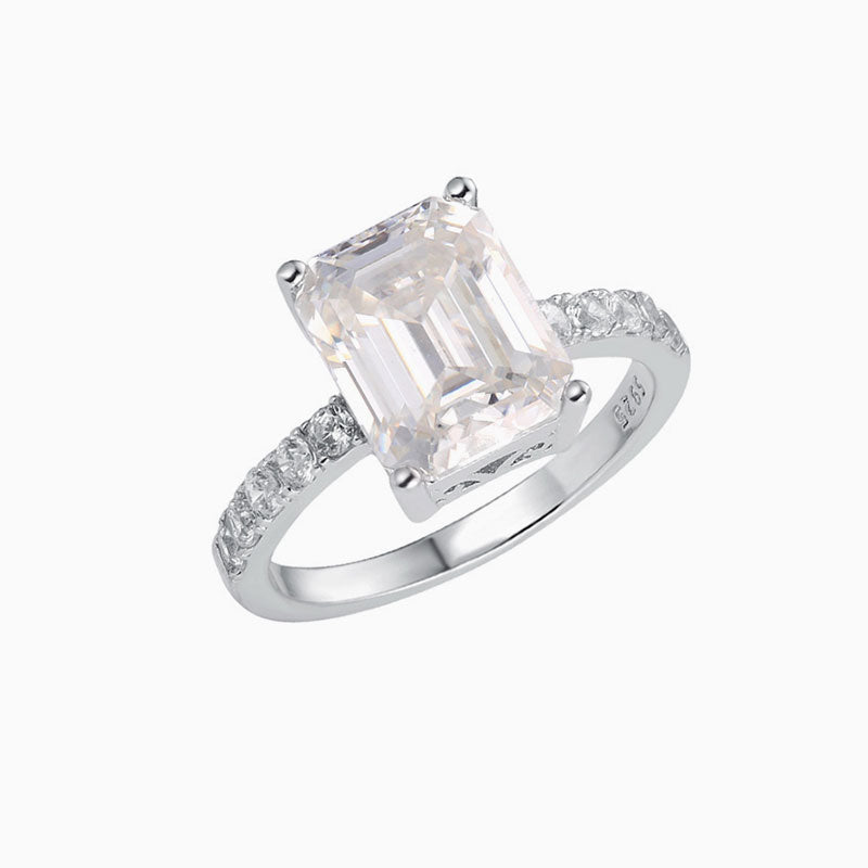 Rhodium Plated Silver Emerald Cut Moissanite Half Eternity Band / 5