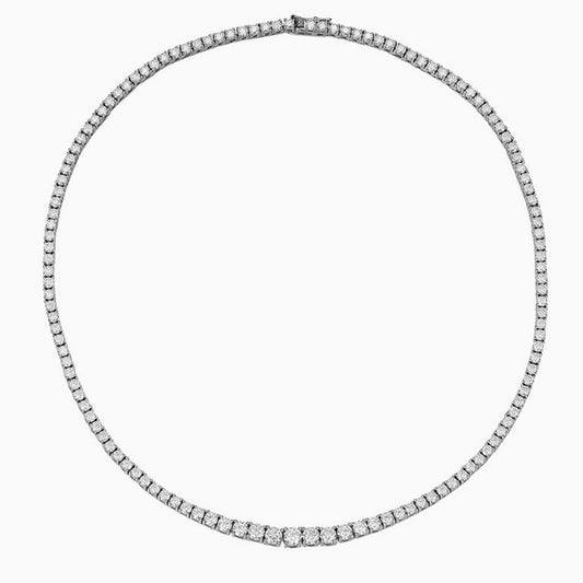 Rhodium Plated Sterling Silver Moissanite Tennis Necklace / 14’’
