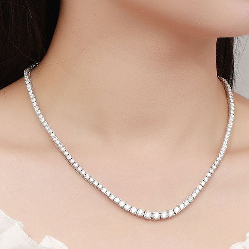 Rhodium Plated Sterling Silver Moissanite Tennis Necklace / 17’’