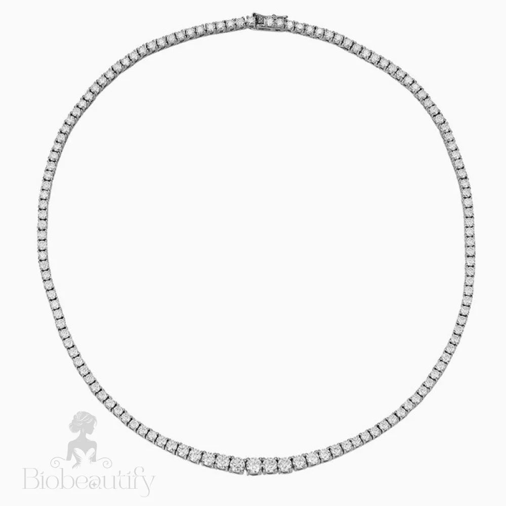 Rhodium Plated Sterling Silver Moissanite Tennis Necklace / 14’’