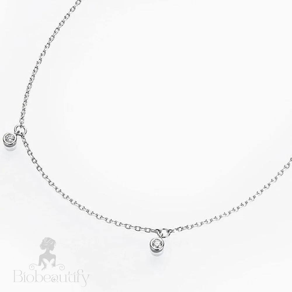 Rhodium Plated Sterling Silver Rolo Chain Dangle Moissanite Droplet Necklace