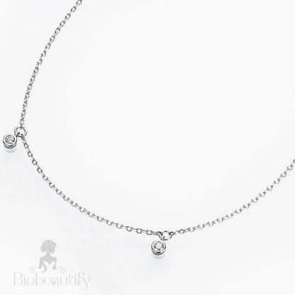 Rhodium Plated Sterling Silver Rolo Chain Dangle Moissanite Droplet Necklace