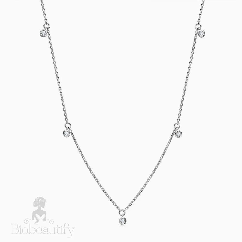 Rhodium Plated Sterling Silver Rolo Chain Dangle Moissanite Droplet Necklace / One Size