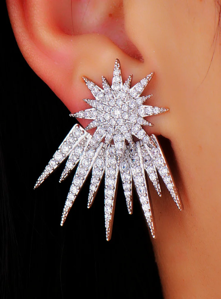 Rhodium Star Stud Earrings