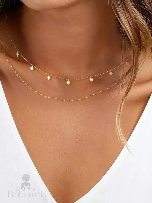 Rhombus Beaded Double-Strand Necklace Gold / One Size