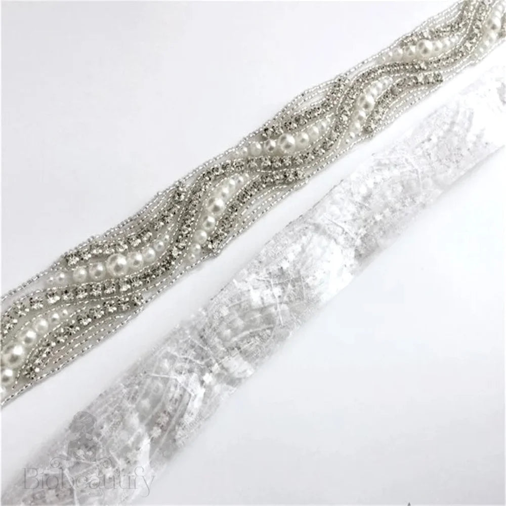 Rhyse Silver Pearl Crystal Wedding Belt