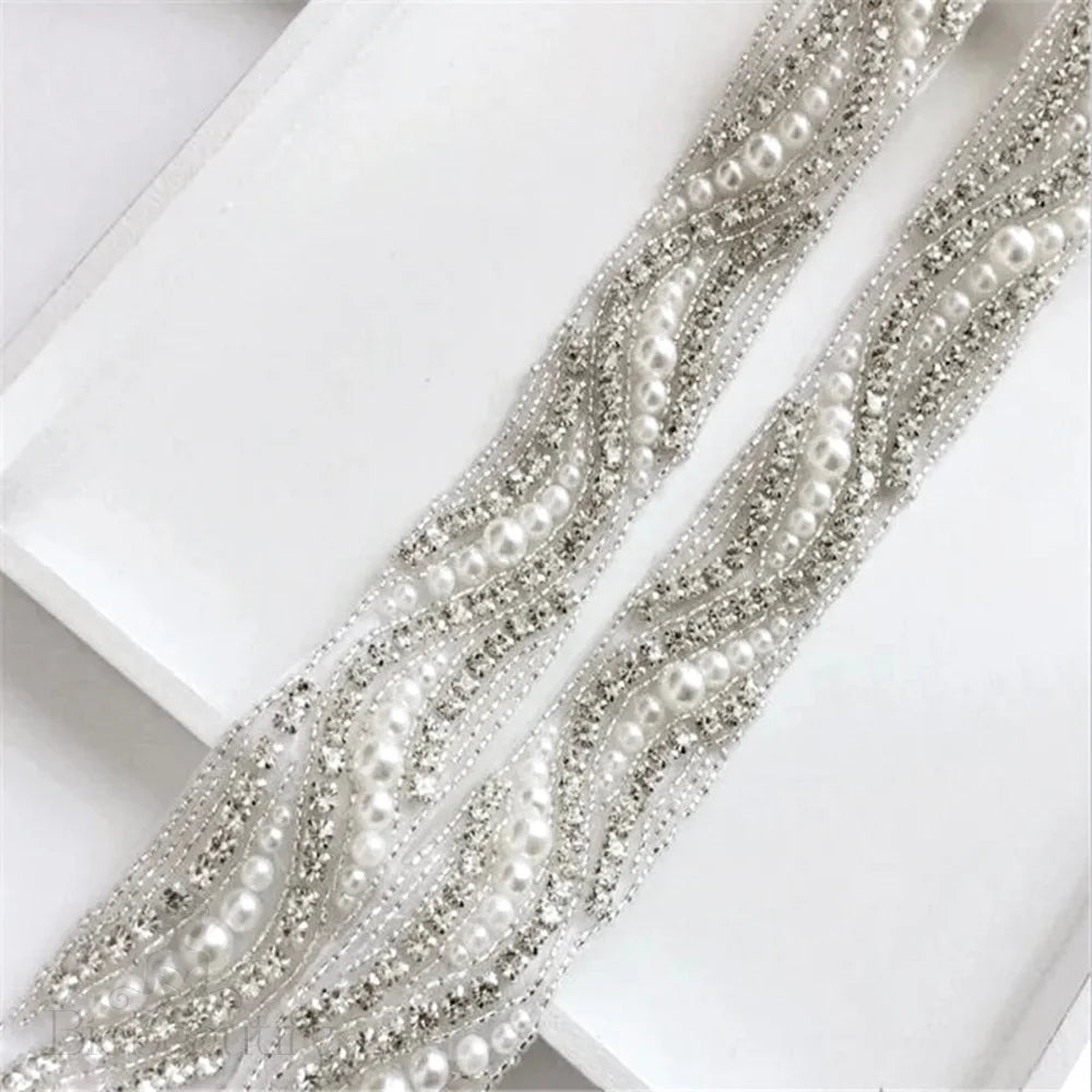 Rhyse Silver Pearl Crystal Wedding Belt