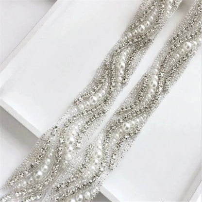 Rhyse Silver Pearl Crystal Wedding Belt