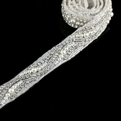 Rhyse Silver Pearl Crystal Wedding Belt