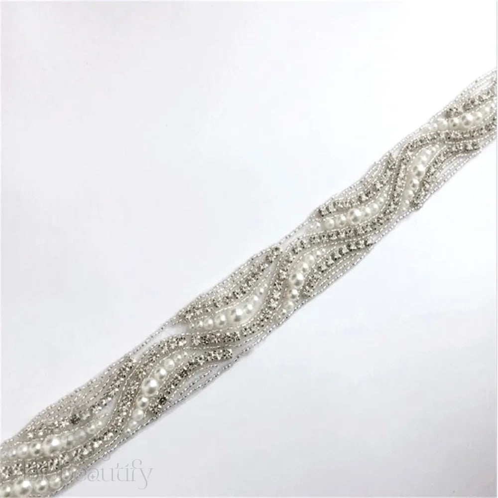 Rhyse Silver Pearl Crystal Wedding Belt