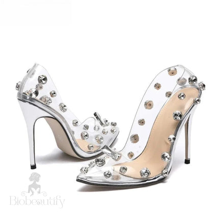 Rivet Crystal Pumps For Wedding Women High Heels Silver / 40