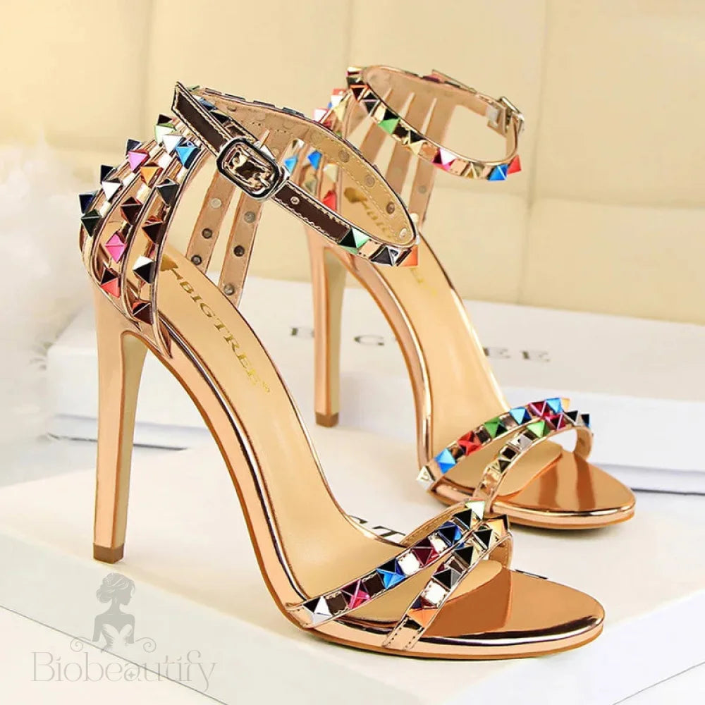 Rivet High Heels Roman Style Sandals Stiletto For Women