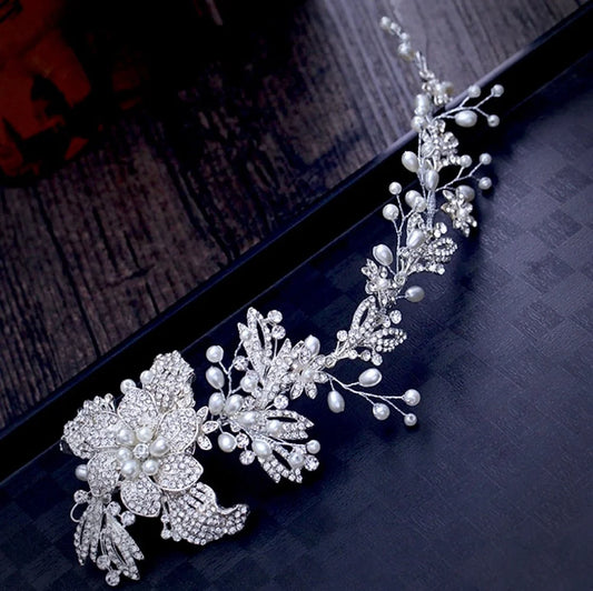 Robin Silver Pearl Crystal Bridal Headband