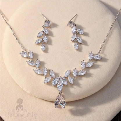 Rochelle Silver Zirconia Three-Piece Bridal Jewelry Set With Tiara