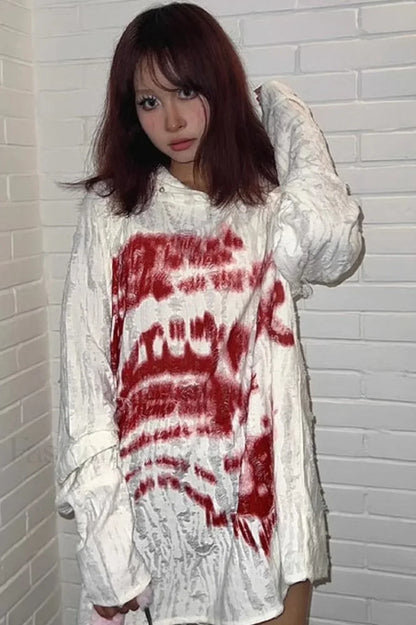 Rock Punk Pearl Button Hoodie White / S