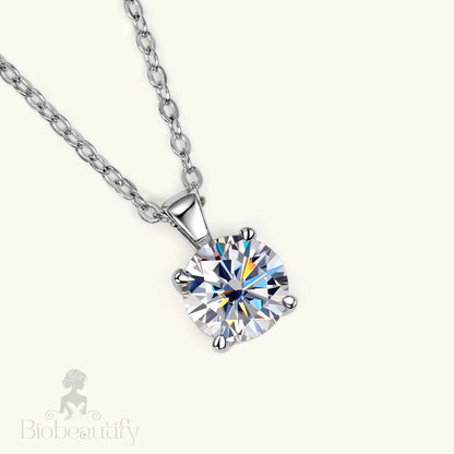 Rolo Chain Moissanite 1Ct Solitaire Pendant Necklace In Sterling Silver / 1Ct