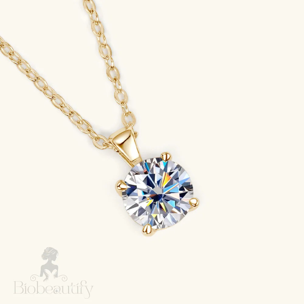 Rolo Chain Moissanite 1Ct Solitaire Pendant Necklace In Sterling Silver Gold / 1Ct