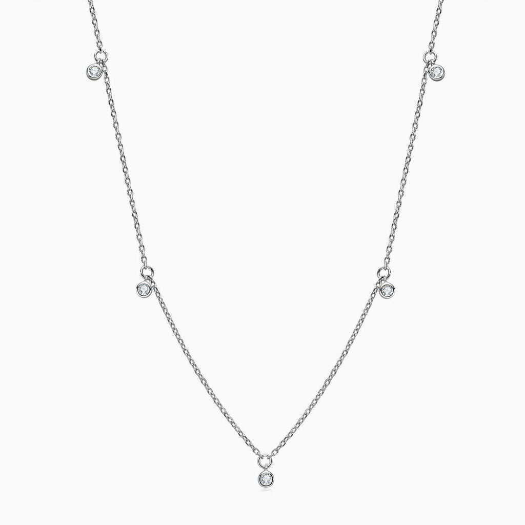 Rhodium Plated Sterling Silver Rolo Chain Dangle Moissanite Droplet Necklace / One Size