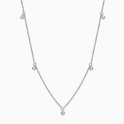 Rhodium Plated Sterling Silver Rolo Chain Dangle Moissanite Droplet Necklace / One Size