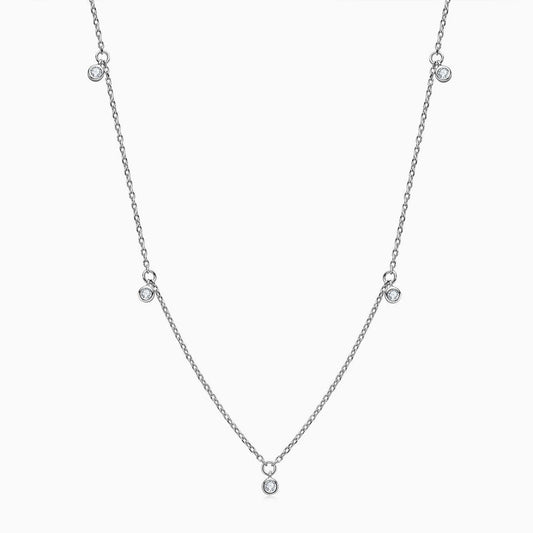 Rhodium Plated Sterling Silver Rolo Chain Dangle Moissanite Droplet Necklace / One Size