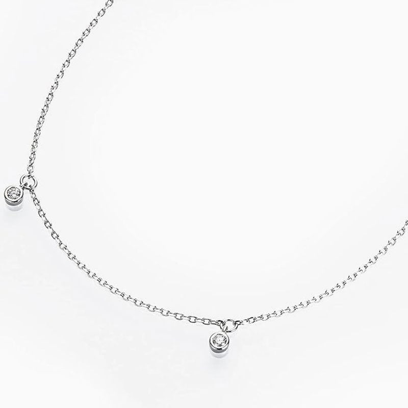 Rhodium Plated Sterling Silver Rolo Chain Dangle Moissanite Droplet Necklace
