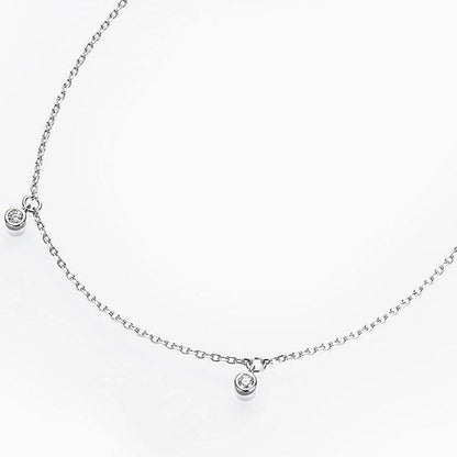 Rhodium Plated Sterling Silver Rolo Chain Dangle Moissanite Droplet Necklace