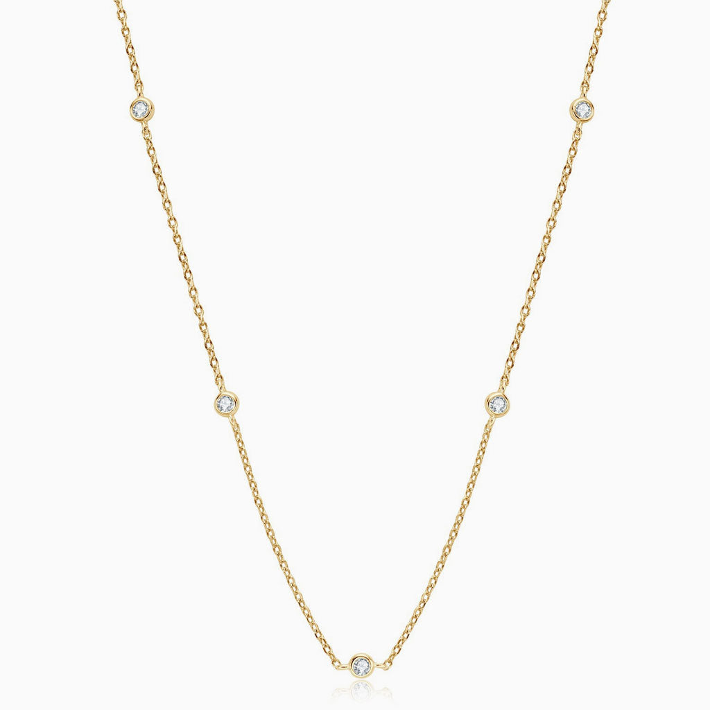 Rhodium Plated Moissanite Droplet Station Necklace With Rolo Chain In Sterling Silver Gold / One