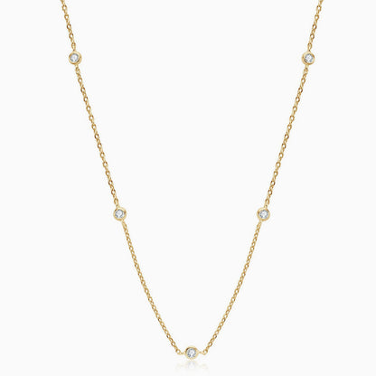 Rhodium Plated Moissanite Droplet Station Necklace With Rolo Chain In Sterling Silver Gold / One