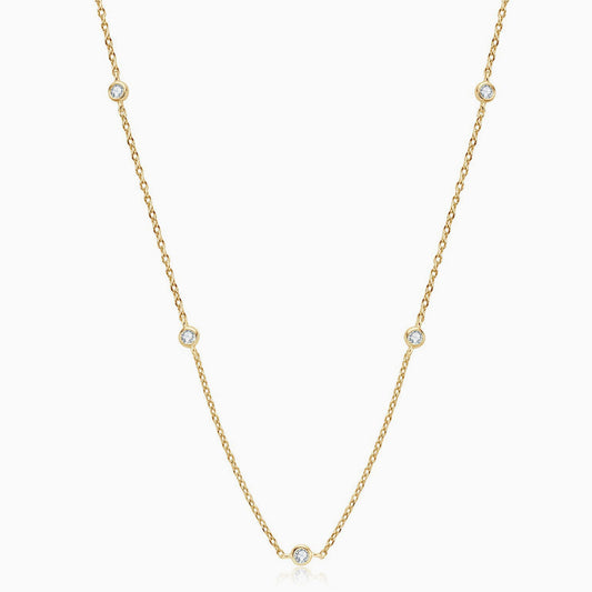 Rhodium Plated Moissanite Droplet Station Necklace With Rolo Chain In Sterling Silver Gold / One