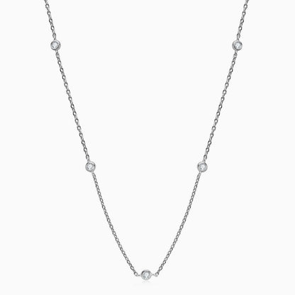 Rhodium Plated Moissanite Droplet Station Necklace With Rolo Chain In Sterling Silver / One Size