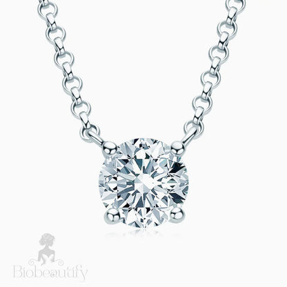 Rolo Chain Sterling Silver 1Ct Moissanite Solitaire Pendant Necklace / 1Ct