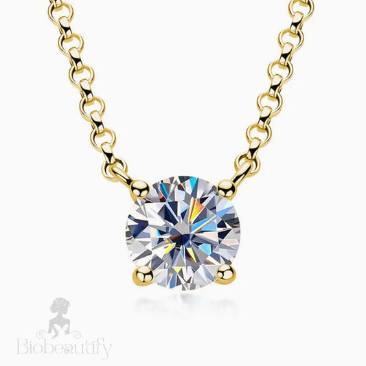 Rolo Chain Sterling Silver 1Ct Moissanite Solitaire Pendant Necklace Gold / 1Ct