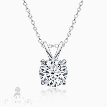 Rolo Chain Sterling Silver V Bail 1Ct Moissanite Solitaire Pendant Necklace / 1Ct