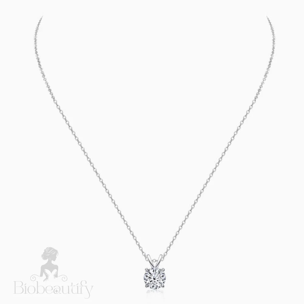 Rolo Chain Sterling Silver V Bail 1Ct Moissanite Solitaire Pendant Necklace