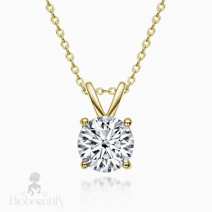 Rolo Chain Sterling Silver V Bail 1Ct Moissanite Solitaire Pendant Necklace Gold / 1Ct