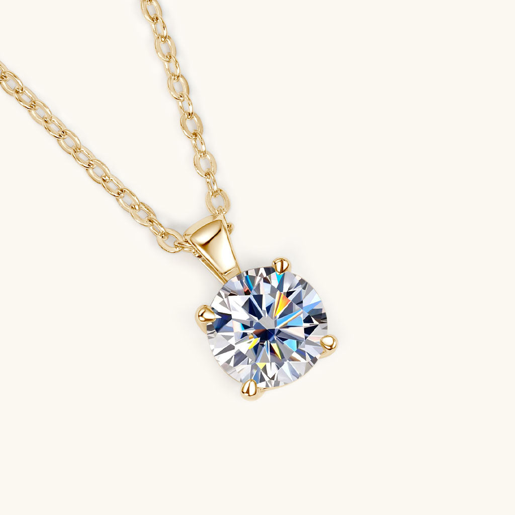 Rolo Chain Moissanite 1Ct Solitaire Pendant Necklace In Sterling Silver Gold / 1Ct