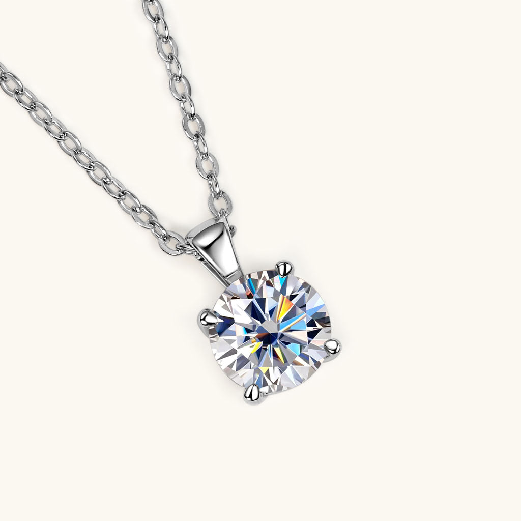 Rolo Chain Moissanite 1Ct Solitaire Pendant Necklace In Sterling Silver / 1Ct