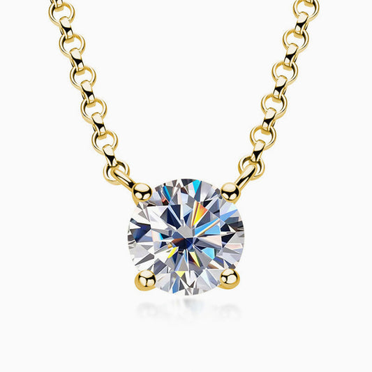 Rolo Chain Sterling Silver 1Ct Moissanite Solitaire Pendant Necklace Gold / 1Ct