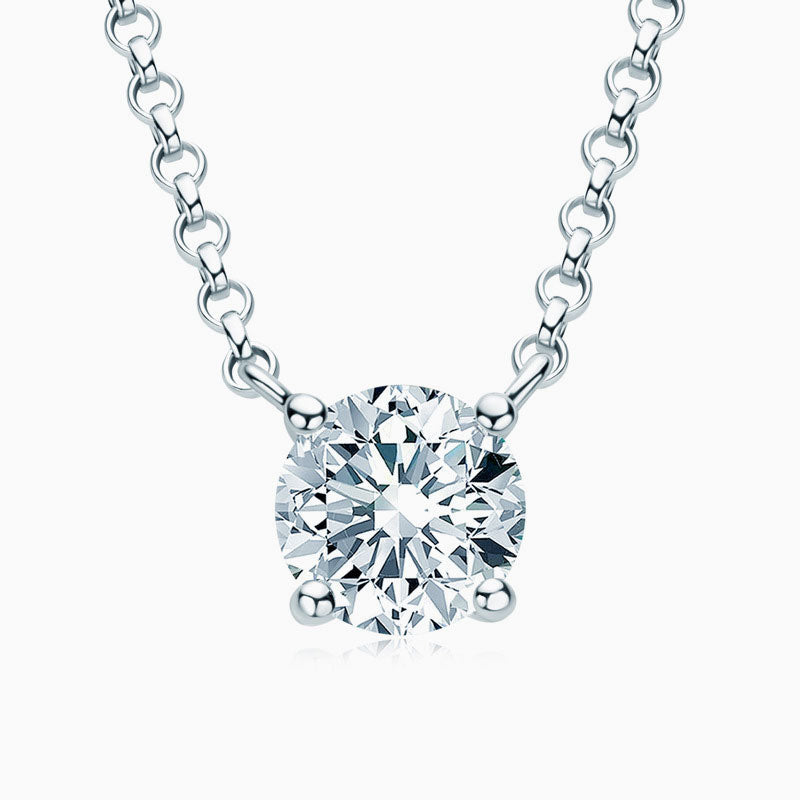 Rolo Chain Sterling Silver 1Ct Moissanite Solitaire Pendant Necklace / 1Ct
