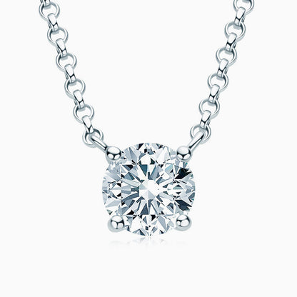 Rolo Chain Sterling Silver 1Ct Moissanite Solitaire Pendant Necklace / 1Ct