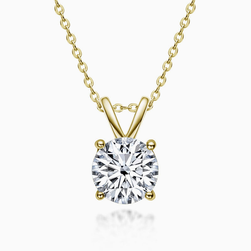 Rolo Chain Sterling Silver V Bail 1Ct Moissanite Solitaire Pendant Necklace Gold / 1Ct