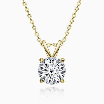 Rolo Chain Sterling Silver V Bail 1Ct Moissanite Solitaire Pendant Necklace Gold / 1Ct