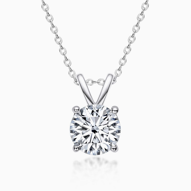 Rolo Chain Sterling Silver V Bail 1Ct Moissanite Solitaire Pendant Necklace / 1Ct