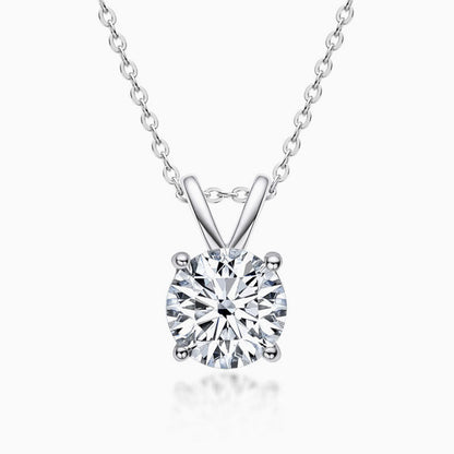 Rolo Chain Sterling Silver V Bail 1Ct Moissanite Solitaire Pendant Necklace / 1Ct