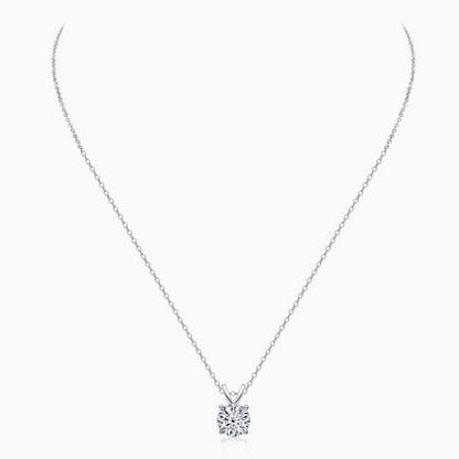 Rolo Chain Sterling Silver V Bail 1Ct Moissanite Solitaire Pendant Necklace