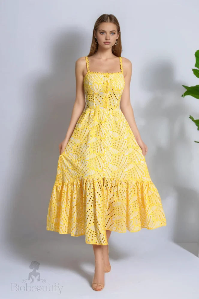 Rosa Maxi Summer Dress With Floral Print Yellow / S