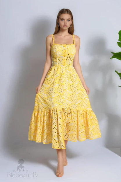 Rosa Maxi Summer Dress With Floral Print Yellow / S